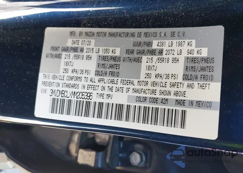 2021 Mazda Cx-30 Preferred z USA, uszkodzony, nr VIN 3MVDMBCLXMM205396